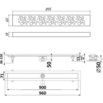 Душевой лоток Timo (Тимо) Drain Protect 900 DP20900-DR20900 с вставкой DR20, Сатин