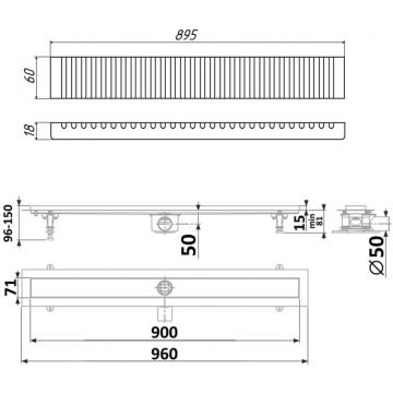 Душевой лоток Timo (Тимо) Drain Protect 900 DP20900-LG20900 с вставкой LG20, Сатин