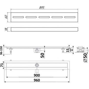 Душевой лоток Timo (Тимо) Drain Protect 900 DP20900-SG20900 с вставкой SG20, Сатин