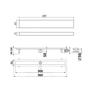 Душевой лоток Timo (Тимо) Drain Protect 900 DP20900-PG20900 с панелью PG20 под плитку, Сатин