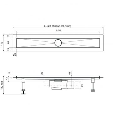 Душевой лоток Timo (Тимо) Drain System 800 DS230108/17 с вставкой lines, Золото матовое
