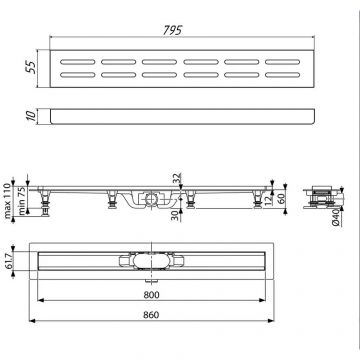 Душевой лоток Timo Super Plast SP10-800 SP10800-PG10800 с порогами из нержавеющий стали и декоративной панелью PG10-800
