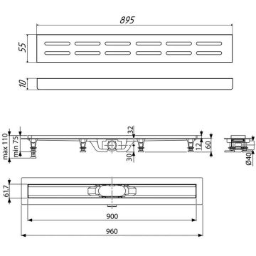 Душевой лоток Timo Super Plast SP10-900 SP10900-DG10900 с порогами из нержавеющий стали и декоративной вставкой DG10-900