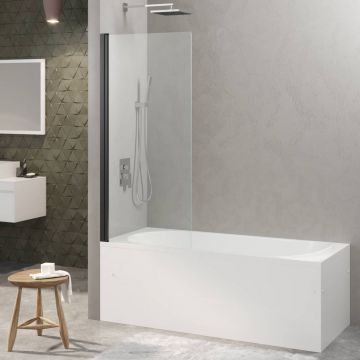 Стеклянная шторка на ванну Berges (Бергес) RIVER 90х145см, цвет профиля черный матовый, стекло прозрачное, 5 мм 065013