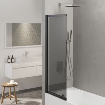 Стеклянная шторка на ванну Berges (Бергес) RIVER 145х61/98см, цвет профиля черный матовый, стекло тонированное, 5 мм, 065018