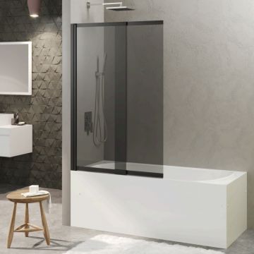 Стеклянная шторка на ванну Berges (Бергес) RIVER 145х61/98см, цвет профиля черный матовый, стекло тонированное, 5 мм, 065018