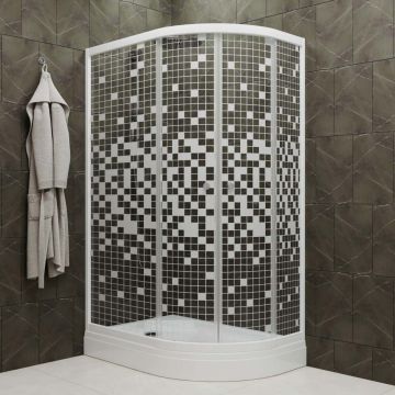 Душевой уголок Тритон (Triton) Коралл 800х1200х1915 мм, прозрачный,с рисунком 4 мм, профиль белый (Щ0000043489) А левая, низкий поддон, мозаика (3 места)