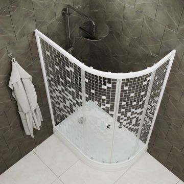 Душевой уголок Тритон (Triton) Коралл 800х1200х1915 мм, прозрачный,с рисунком 4 мм, профиль белый (Щ0000043489) А левая, низкий поддон, мозаика (3 места)