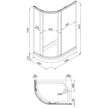 Душевой уголок Тритон (Triton) Коралл 800х1200х1915 мм, прозрачный,с рисунком 4 мм, профиль белый (Щ0000043490) А правая, низкий поддон, мозаика (3 места)