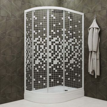 Душевой уголок Тритон (Triton) Коралл 800х1200х1915 мм, прозрачный,с рисунком 4 мм, профиль белый (Щ0000043490) А правая, низкий поддон, мозаика (3 места)