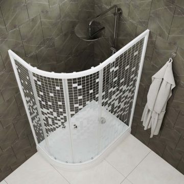 Душевой уголок Тритон (Triton) Коралл 800х1200х1915 мм, прозрачный,с рисунком 4 мм, профиль белый (Щ0000043490) А правая, низкий поддон, мозаика (3 места)