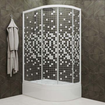 Душевой уголок Тритон (Triton) Коралл 800х1200х2055 мм, прозрачный,с рисунком 4 мм, профиль белый (Щ0000038528) В левая, средний поддон, мозаика (3 места)
