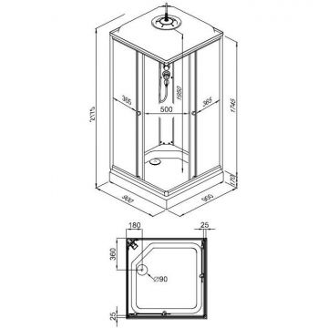 Душевой уголок Тритон (Triton) Сатин-К 900х900х1745 мм, прозрачный 4 мм, профиль белый (Щ0000058487) А, низкий поддон, (2 места+сифон D90мм)