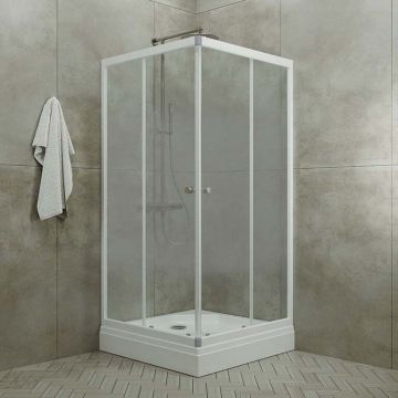 Душевой уголок Тритон (Triton) Сатин-К 900х900х1745 мм, прозрачный 4 мм, профиль белый (Щ0000058487) А, низкий поддон, (2 места+сифон D90мм)