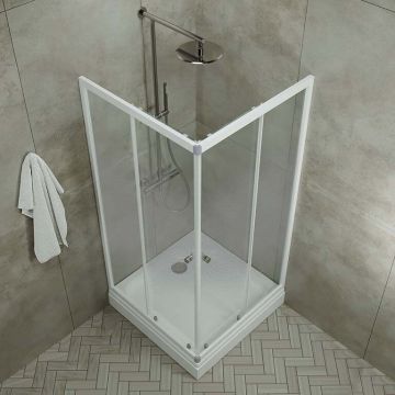 Душевой уголок Тритон (Triton) Сатин-К 900х900х1745 мм, прозрачный 4 мм, профиль белый (Щ0000058487) А, низкий поддон, (2 места+сифон D90мм)