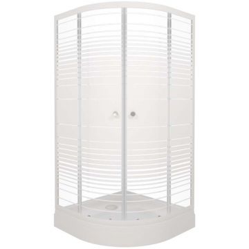 Душевой уголок Тритон (Triton) Стандарт 1000х1000х2050 мм, прозрачный,с рисунком 4 мм, профиль белый (Щ0000025929) А, низкий поддон, аква, полосы (3 места+сифон D90мм)