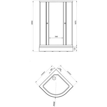 Душевой уголок Тритон (Triton) Стандарт 1000х1000х2050 мм, прозрачный,с рисунком 4 мм, профиль белый (Щ0000025929) А, низкий поддон, аква, полосы (3 места+сифон D90мм)