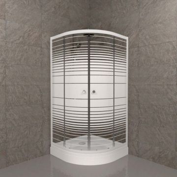 Душевой уголок Тритон (Triton) Стандарт 1000х1000х2050 мм, прозрачный,с рисунком 4 мм, профиль белый (Щ0000025929) А, низкий поддон, аква, полосы (3 места+сифон D90мм)