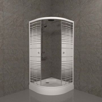 Душевой уголок Тритон (Triton) Стандарт 1000х1000х2050 мм, прозрачный,с рисунком 4 мм, профиль белый (Щ0000025929) А, низкий поддон, аква, полосы (3 места+сифон D90мм)