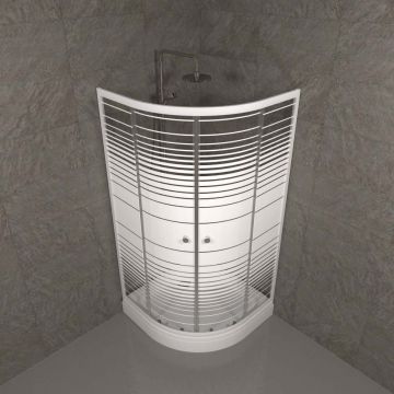 Душевой уголок Тритон (Triton) Стандарт 1000х1000х2050 мм, прозрачный,с рисунком 4 мм, профиль белый (Щ0000025929) А, низкий поддон, аква, полосы (3 места+сифон D90мм)