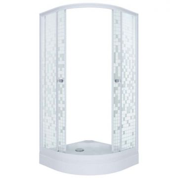 Душевой уголок Тритон (Triton) Стандарт 900х900х1910 мм, прозрачный,с рисунком 4 мм, профиль белый (Щ0000025432) А, низкий поддон, аква, мозаика (3 места+сифон D90мм)