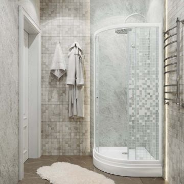 Душевой уголок Тритон (Triton) Стандарт 900х900х1910 мм, прозрачный,с рисунком 4 мм, профиль белый (Щ0000025432) А, низкий поддон, аква, мозаика (3 места+сифон D90мм)