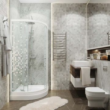 Душевой уголок Тритон (Triton) Стандарт 900х900х1910 мм, прозрачный,с рисунком 4 мм, профиль белый (Щ0000025432) А, низкий поддон, аква, мозаика (3 места+сифон D90мм)