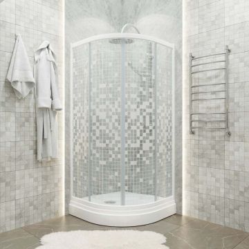 Душевой уголок Тритон (Triton) Стандарт 900х900х1910 мм, прозрачный,с рисунком 4 мм, профиль белый (Щ0000025432) А, низкий поддон, аква, мозаика (3 места+сифон D90мм)