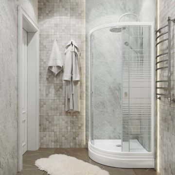 Душевой уголок Тритон (Triton) Стандарт 900х900х1910 мм, прозрачный,с рисунком 4 мм, профиль белый (Щ0000025434) А, низкий поддон, аква, полосы (3 места+сифон D90мм)