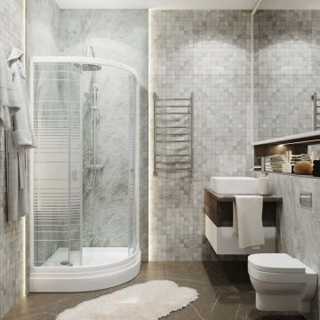 Душевой уголок Тритон (Triton) Стандарт 900х900х1910 мм, прозрачный,с рисунком 4 мм, профиль белый (Щ0000025434) А, низкий поддон, аква, полосы (3 места+сифон D90мм)