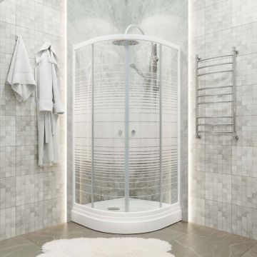 Душевой уголок Тритон (Triton) Стандарт 900х900х1910 мм, прозрачный,с рисунком 4 мм, профиль белый (Щ0000025434) А, низкий поддон, аква, полосы (3 места+сифон D90мм)