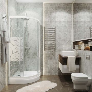 Душевой уголок Тритон (Triton) Стандарт 900х900х1910 мм, прозрачный,с рисунком 4 мм, профиль белый (Щ0000025433) А, низкий поддон, аква, Узоры (3 места+сифон D90мм)