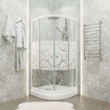 Душевой уголок Тритон (Triton) Стандарт 900х900х1910 мм, прозрачный,с рисунком 4 мм, профиль белый (Щ0000025433) А, низкий поддон, аква, Узоры (3 места+сифон D90мм)