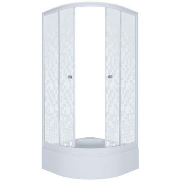 Душевой уголок Тритон (Triton) Стандарт 900х900х2050 мм, прозрачный,с рисунком 4 мм, профиль белый (Щ0000025436) В, средний поддон, аква, мозаика (3 места+сифон D50мм)