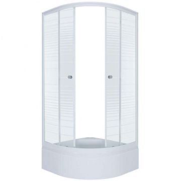 Душевой уголок Тритон (Triton) Стандарт 900х900х2050 мм, прозрачный,с рисунком 4 мм, профиль белый (Щ0000025438) В, средний поддон, аква, полосы (3 места+сифон D50мм)