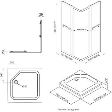 Душевой уголок Тритон (Triton) Вента-Хром 900х900х1850 мм, прозрачный 4 мм, профиль хром (Щ0000051622) (1 место)