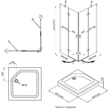 Душевой уголок Тритон (Triton) Дельта-Хром 900х900х1900 мм, прозрачный 6 мм, профиль хром (Щ0000054216) (2 места)