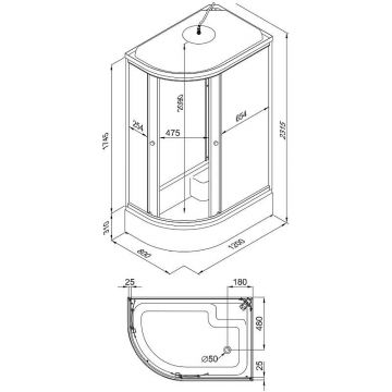 Душевая кабина Тритон (Triton) Коралл 1200х800х2315 мм, с рисунком 4 мм, профиль белый (Щ0000038533) В правая, средний поддон, мозаика, ДН4 (7 мест)