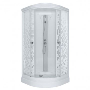 Душевая кабина Тритон (Triton) Стандарт 1000х1000х2280 мм, с рисунком 4 мм, профиль белый (Щ0000030289) А, низкий поддон, аква, мозаика, ДН4 (7 мест+сифон D90мм)