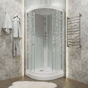 Душевая кабина Тритон (Triton) Стандарт 1000х1000х2280 мм, с рисунком 4 мм, профиль белый (Щ0000030289) А, низкий поддон, аква, мозаика, ДН4 (7 мест+сифон D90мм)