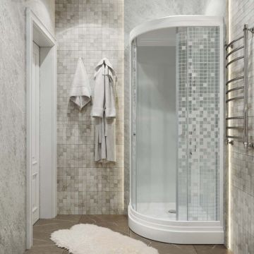 Душевая кабина Тритон (Triton) Стандарт 1000х1000х2280 мм, с рисунком 4 мм, профиль белый (Щ0000030289) А, низкий поддон, аква, мозаика, ДН4 (7 мест+сифон D90мм)