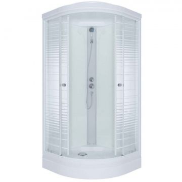 Душевая кабина Тритон (Triton) Стандарт 1000х1000х2280 мм, с рисунком 4 мм, профиль белый (Щ0000030290) А, низкий поддон, аква, полосы, ДН4 (7 мест+сифон D90мм)