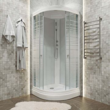 Душевая кабина Тритон (Triton) Стандарт 1000х1000х2280 мм, с рисунком 4 мм, профиль белый (Щ0000030290) А, низкий поддон, аква, полосы, ДН4 (7 мест+сифон D90мм)