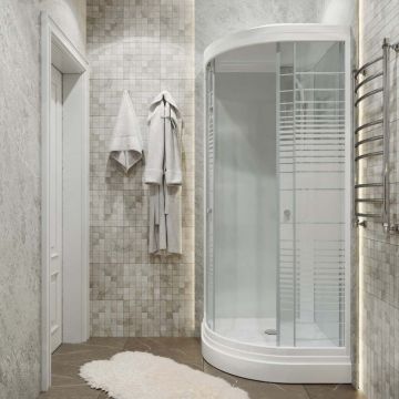 Душевая кабина Тритон (Triton) Стандарт 1000х1000х2280 мм, с рисунком 4 мм, профиль белый (Щ0000030290) А, низкий поддон, аква, полосы, ДН4 (7 мест+сифон D90мм)