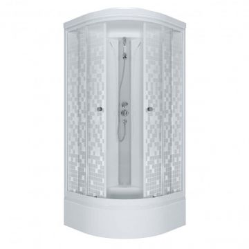 Душевая кабина Тритон (Triton) Стандарт 1000х1000х2280 мм, с рисунком 4 мм, профиль белый (Щ0000030293) В, средний поддон, аква, мозаика, ДН4 (7 мест+сифон D50мм)