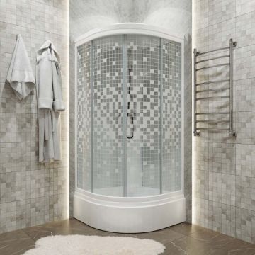 Душевая кабина Тритон (Triton) Стандарт 1000х1000х2280 мм, с рисунком 4 мм, профиль белый (Щ0000030293) В, средний поддон, аква, мозаика, ДН4 (7 мест+сифон D50мм)