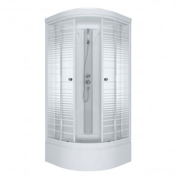 Душевая кабина Тритон (Triton) Стандарт 1000х1000х2280 мм, с рисунком 4 мм, профиль белый (Щ0000030294) В, средний поддон, аква, полосы, ДН4 (7 мест+сифон D50мм)