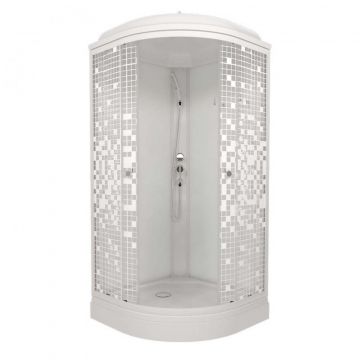 Душевая кабина Тритон (Triton) Стандарт 900х900х2175 мм, с рисунком 4 мм, профиль белый (Щ0000027237) А, низкий поддон, аква, мозаика, ДН4 (7 мест+сифон D90мм)