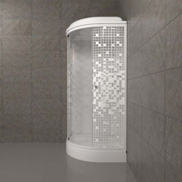 Душевая кабина Тритон (Triton) Стандарт 900х900х2175 мм, с рисунком 4 мм, профиль белый (Щ0000027237) А, низкий поддон, аква, мозаика, ДН4 (7 мест+сифон D90мм)