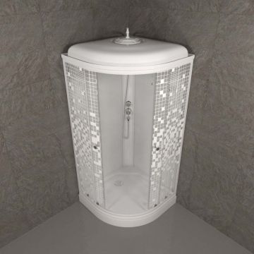 Душевая кабина Тритон (Triton) Стандарт 900х900х2175 мм, с рисунком 4 мм, профиль белый (Щ0000027237) А, низкий поддон, аква, мозаика, ДН4 (7 мест+сифон D90мм)